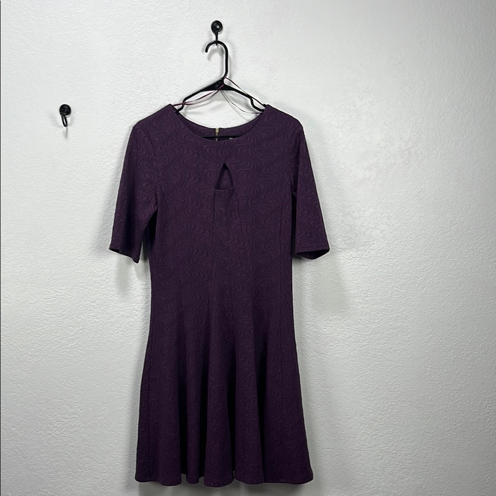 Danny & Nicole Purple Fit and Flare Dress Size 12 Scoop Neck Gold Zipper TC0821